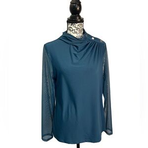Sheer sleeve teal blouse NWT L DKNY